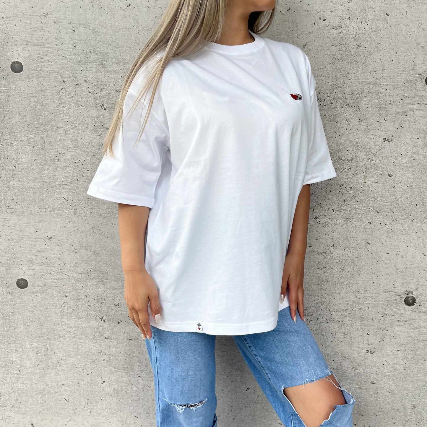 UNIVERSTAR オリジナルTシャツ 宇宙人ハート刺繍 (ロング丈)(メンズ)